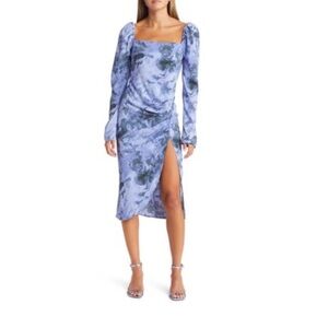 NWOT Open edit long sleeve blue marble midi dress size medium